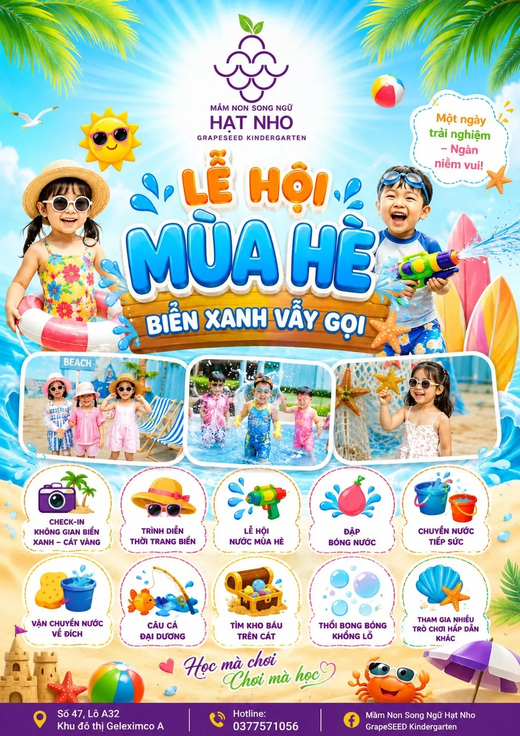Poster lễ hội rực rỡ của Mầm non song ngữ Hạt Nho